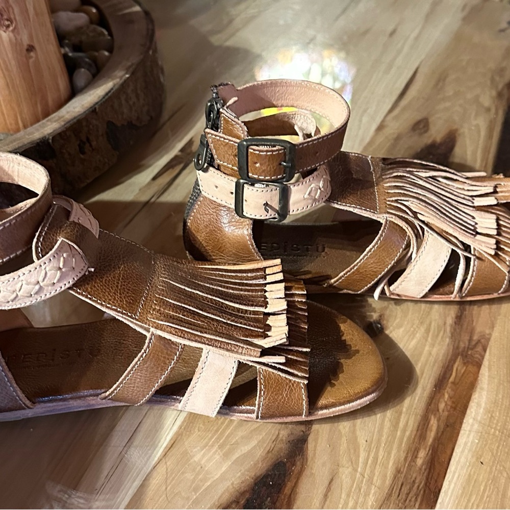 Fringe Brown Leather Sandals Bedstu Alena - Picture 4 of 5
